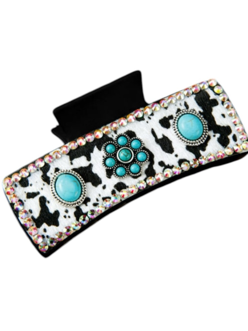 7024. Cowhide Pattern Hair Claw Clip with Turquoise Accents